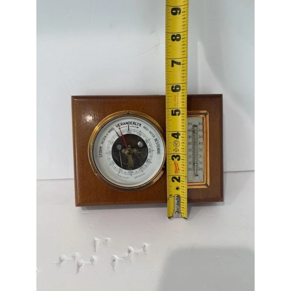 Vintage Dutch German Weather Station Barometer Aneroid 1950s Wall Hanging Wood